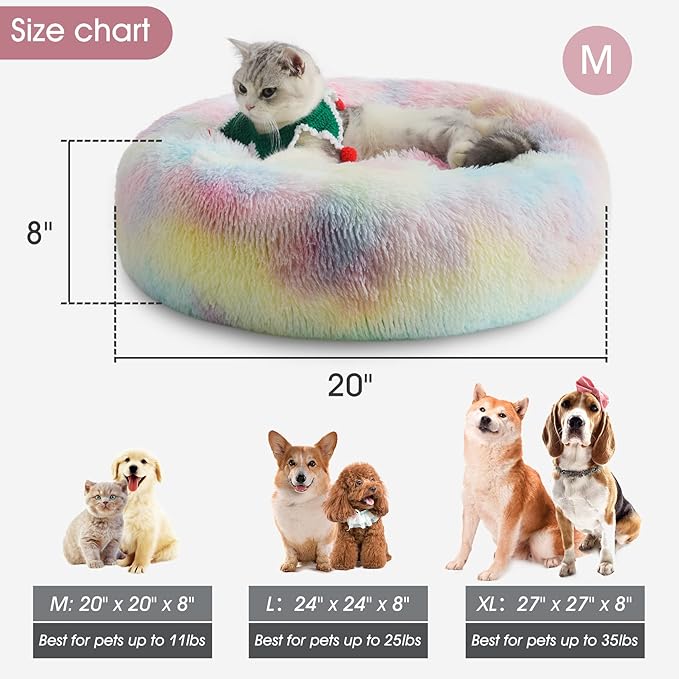 WESTERN HOME WH Calming Dog & Cat Bed, Anti-Anxiety Donut Cuddler Warming Cozy Soft Round Bed, Fluffy Faux Fur Plush Cushion Bed for Small Medium Dogs and Cats