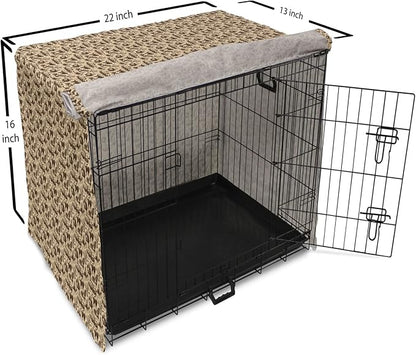 Lunarable Vintage Halloween Dog Crate Cover, Halloween Witch Hat Cauldron Fall Jack o' Lantern Black Cat, Easy to Use Pet Kennel Cover for Small Dogs Puppies Kittens, 22 Inch, Pale Brown