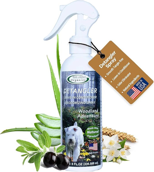 Detangler Spray - Woodland Adventure - Deodorizing Spray for Dogs and Horses, Leave-in Conditioner, Gently Releases Tangles, Softens Coats, Freshens Scent | Made in The USA | 8 oz