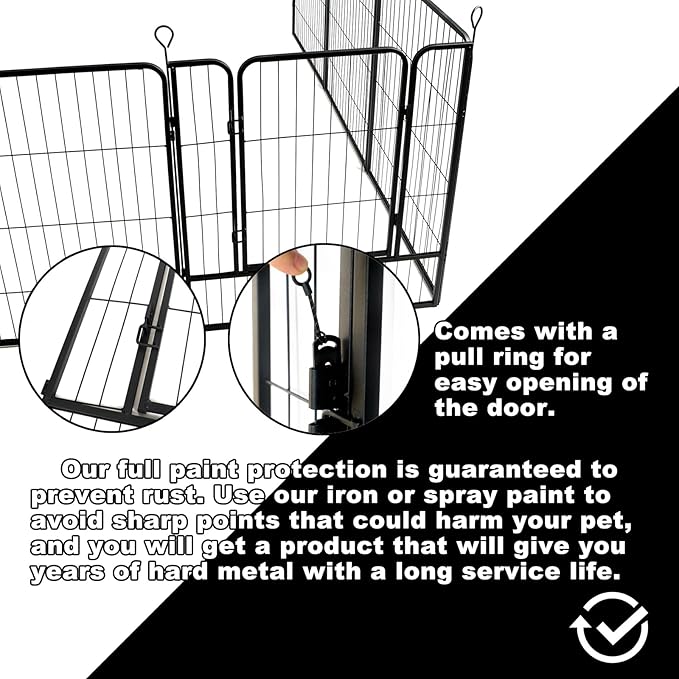 Dog Playpen,24 in(H) Pet Fence Outdoor for Rv Camping,Garden Fence Animal Barrie for Yard,Total 8 Panels with Gate 14.7Ft(L) Black Metal Temporary Fencing