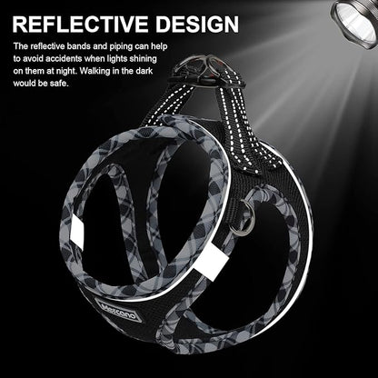 Mercano Soft Mesh Dog Harness and Leash Set, No-Chock Step-in Reflective Breathable Lightweight Easy Walk Escape Proof Vest Harnesses with Safety Buckle for Small Medium Dogs, Cats (Black White, XXS)