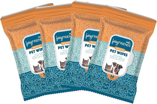 FurryFriends Pet Wipes | Unscented | Hypo-allergenic | Alcohol Free| Deodorizing | Removes Loose Hair & Dirt | Incredibly Clean | 4 Pack