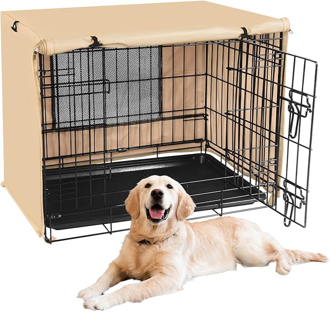 X-ZONE PET 24" Dog Crate Cover for Indoor/Outdoor - Heavy Duty Polyester Pet Kennel Cover Fits for Wire Dog Cage Beige