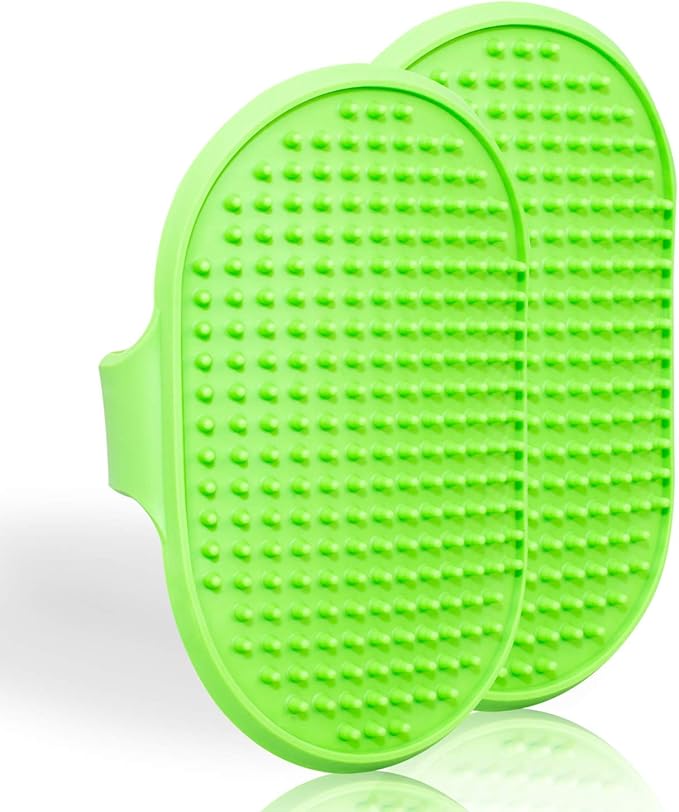 Lillian Ruff Dog Bath Brush - 2 Pack of Flexible Rubber Dog Shower Brush with Adjustable Strap - Soothing Massage Bristles Produce more Lather, Reduce Bath Time, Remove More Dirt & Loose Hair (Green)