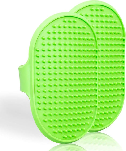 Lillian Ruff Dog Bath Brush - 2 Pack of Flexible Rubber Dog Shower Brush with Adjustable Strap - Soothing Massage Bristles Produce more Lather, Reduce Bath Time, Remove More Dirt & Loose Hair (Green)