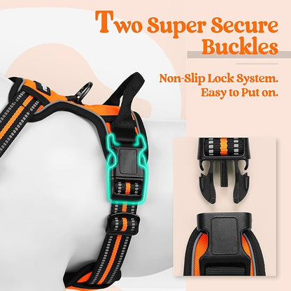 rabbitgoo Dog Harness, No-Pull Pet Harness with 2 Leash Clips, Adjustable Soft Padded Dog Vest, Reflective No-Choke Pet Oxford Vest with Easy Control Handle for Large Dogs, Orange, XL