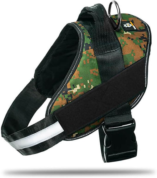 Non Pull Dog Harness with Patch Panels and Handle, Adjustable, Reflective, No Choke, Heavy Duty Easy On Service Dog Vest Harnesses for Medium Large Small Sized Dogs - Military Green, M