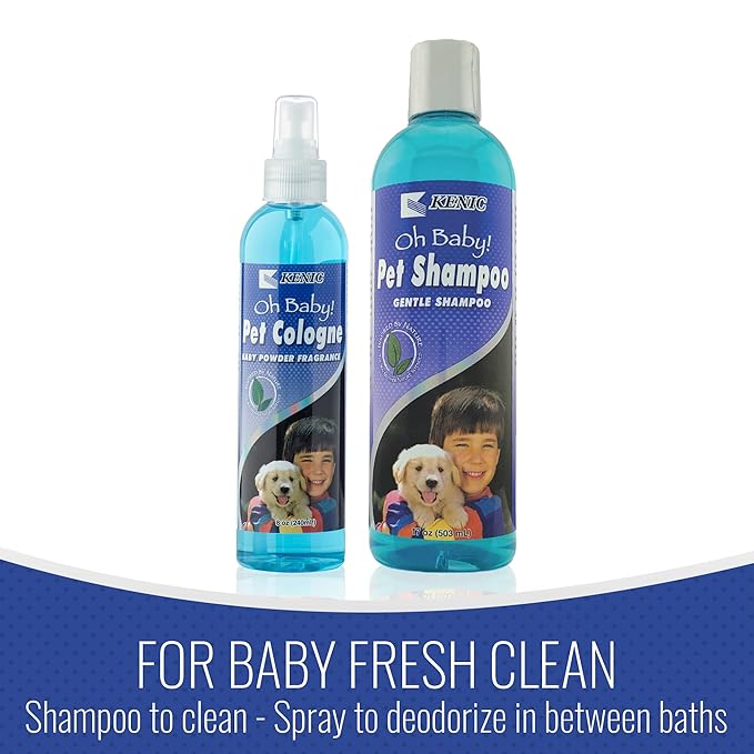 Kenic Oh Baby Pet Cologne – Long-Lasting Baby Powder Scented Dog & Cat Deodorizing Spray – Odor Neutralizing & Coat Refreshing – Made in the USA – 8 oz