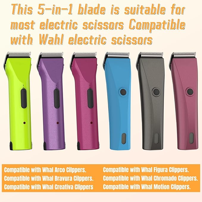 Professional Animal 5-in-1 Adjustable Blade Compatible with WAHL Arco, Bravura, Chromado, Creativa, Figura, and Motion Pet, Dog, and Horse Clippers, Replacement for WAHL-Fine (2179-301). Black-3Pcs