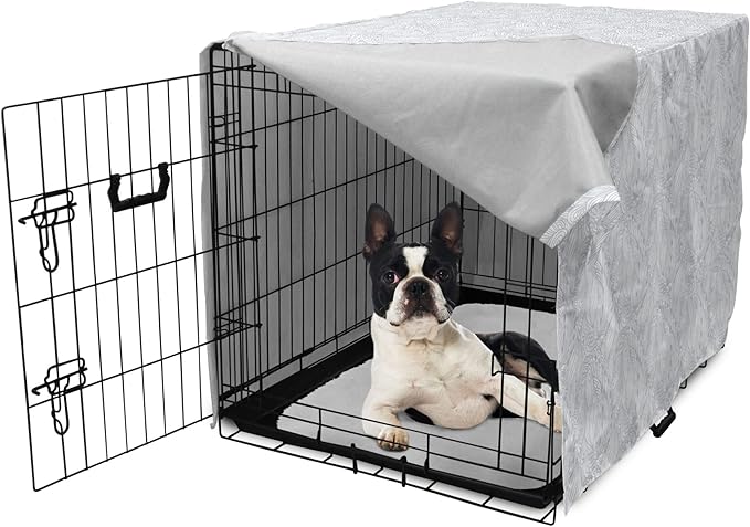 Ambesonne Grey and White Dog Crate Cover, Doodle Style Botanical Leaves Pattern Shabby Ornamental, Easy to Use Pet Kennel Cover for Small Dogs Puppies Kittens, 18 Inch, Pale Blue Grey and White