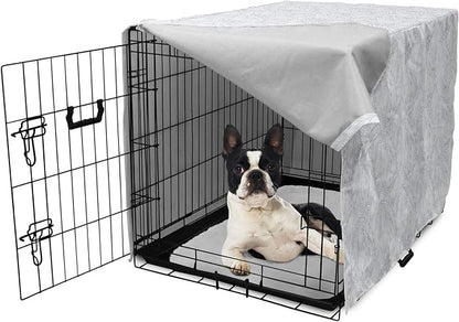 Ambesonne Grey and White Dog Crate Cover, Doodle Style Botanical Leaves Pattern Shabby Ornamental, Easy to Use Pet Kennel Cover for Small Dogs Puppies Kittens, 18 Inch, Pale Blue Grey and White