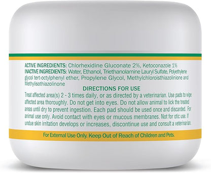 HAPPY JACK KetoHexidine Pet Wipes, Chlorhexidine Pads for Dogs & Cats with Ketoconazole, Cat Wipes for Acne, Wrinkles, Paws, Itchy Skin, 50 Ct