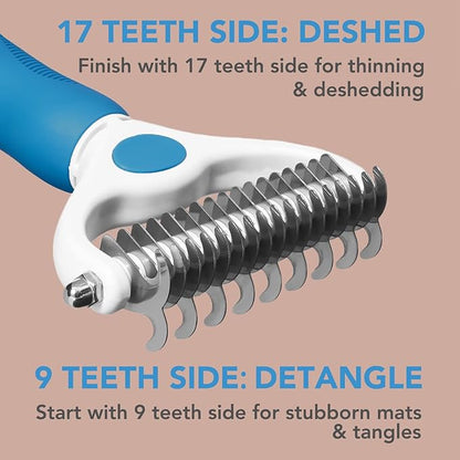 Pet Grooming Brush- Double Sided Dematting and Deshedding Undercoat Rake for Dogs and Cats- Safe Dog Shedding Brush, Blue1
