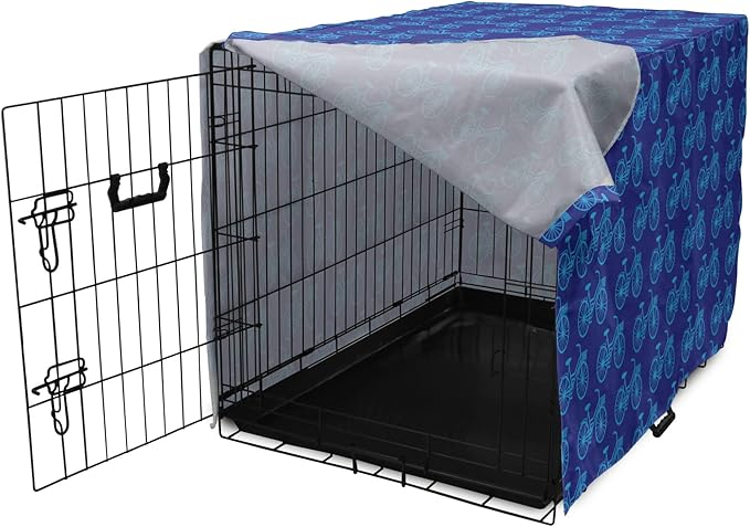 Lunarable Contemporary Blue Dog Crate Cover, Repetitive Pattern with Silhouette Style Bicycles, Easy to Use Pet Kennel Cover for Medium Large Dogs, 36 Inch, Dark Violet Sky Blue