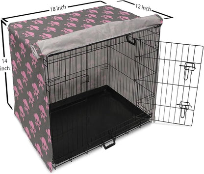 Lunarable Skull Dog Crate Cover, Vivid Pirate on Pale Background Head of a Skeleton and Bones Halloween Themed, Easy to Use Pet Kennel Cover for Small Dogs Puppies Kittens, 18 Inch, Pink Taupe