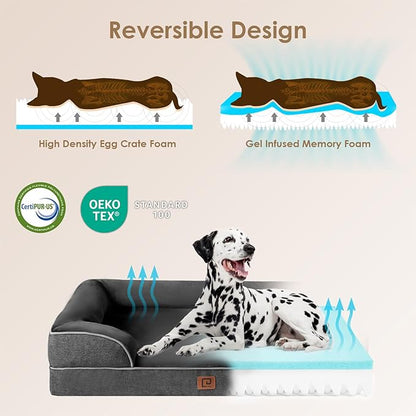 EHEYCIGA Orthopedic XL Dog Beds, Waterproof Memory Foam Dog Bed for Extra Large Dogs, Non-Slip Bottom and Egg-Crate Foam Big Dog Couch Bed with Washable Removable Cover, Dark Grey