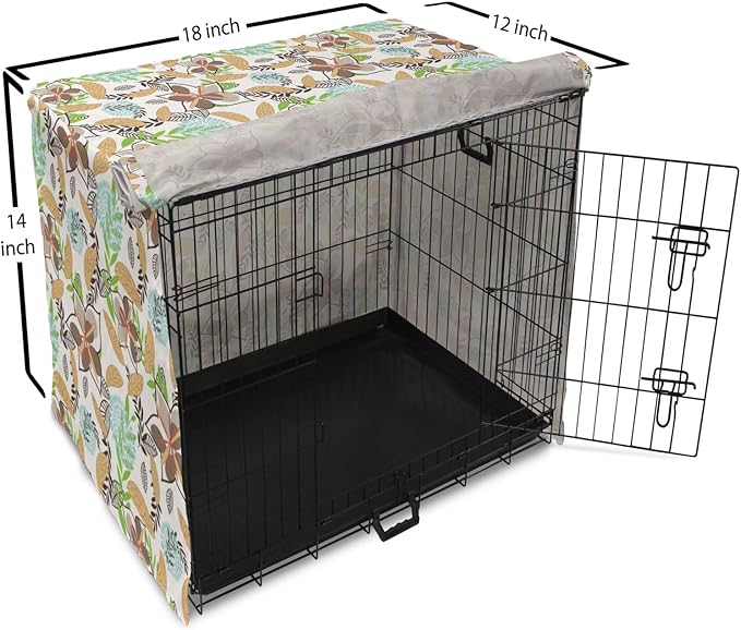 Lunarable Paint Dog Crate Cover, Leaf Petals Flourish Summer Florets Dahlia Romantic Girls, Easy to Use Pet Kennel Cover for Small Dogs Puppies Kittens, 18 Inch, Sand Brown Pale Blue