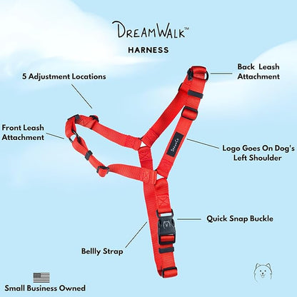 ShawnCo Dream Walk No-Pull Dog Harness- Adjustable, Comfortable, Easy to Use Pet Halter to Help Stop Pulling for Small, Medium and Large Dogs (Mustang Red, L)