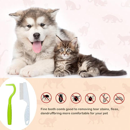 Pet Grooming Glove - Gentle Deshedding Brush Glove, Pet Bathing Wipes - Enhanced Five Finger Design - Daily Care and Traveling - Perfect for Dog & Cat with Long & Short Fur (5pcs/1-Kit)