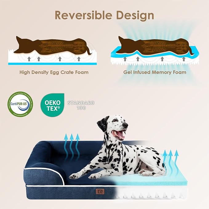 EHEYCIGA Orthopedic XL Dog Beds, Waterproof Memory Foam Dog Bed for Extra Large Dogs, Non-Slip Bottom and Egg-Crate Foam Big Dog Couch Bed with Washable Removable Cover, Navy