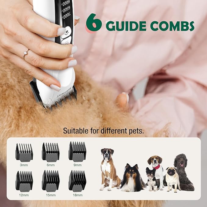 SUPRENT Dog Clippers for Grooming with Guards - Low Noise Cordless Dog Grooming Clippers - Adjustable, Rechargeable Dog Hair Trimmers - Pet Grooming Kit for Small Dogs
