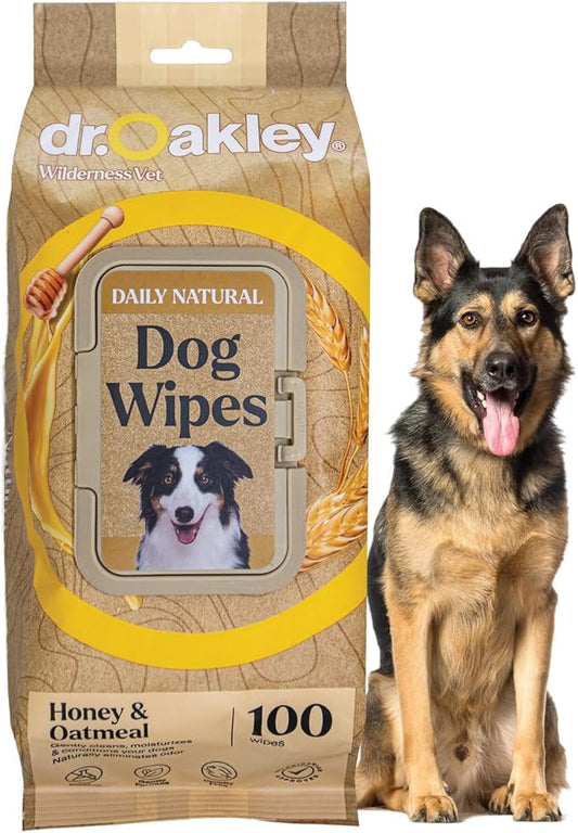 Daily Natural Dog Wipes, Honey & Oatmeal, 100 Ct, Gentle, Moisturizing, Odor-Eliminating, Alcohol-Free, Vet Approved