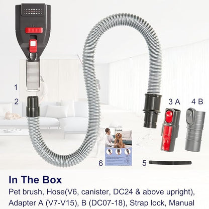 Groom Tool as Dyson Dog Hair Vacuum Attachment for V6 V7 V8 V10 V11 V12 V15 DC07-DC65 UP13-UP30 Ball Animal..., Pet Hair Attachment Grooming Brush Kit Long Extension Hose Adapters