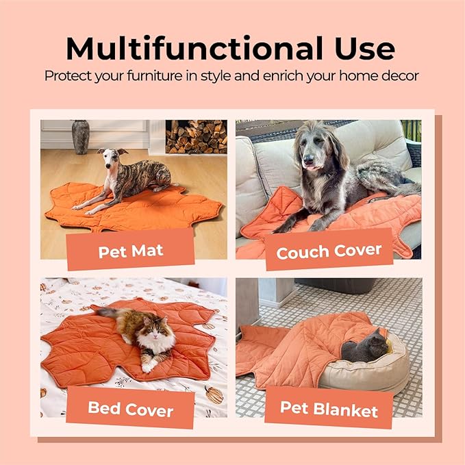 Dog Blanket Mat for Dogs Cats, 40×46" Leaf Design Pet Blankets Cover Machine Washable Double-Sided for Bed Couch Sofa Floors Furniture Protection, Maple Red