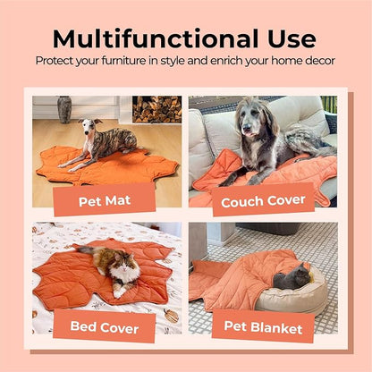 Dog Blanket Mat for Dogs Cats, 40×46" Leaf Design Pet Blankets Cover Machine Washable Double-Sided for Bed Couch Sofa Floors Furniture Protection, Maple Red