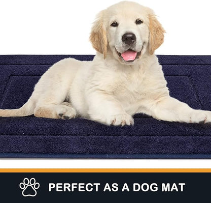 PURRUGS Dirt Trapper Door Mat 24" x 59.5", Non-Slip/Skid Machine Washable Entryway Rug, Dog Door Mat, Super Absorbent Welcome Mat for Muddy Wet Shoes and Paws, Navy Blue