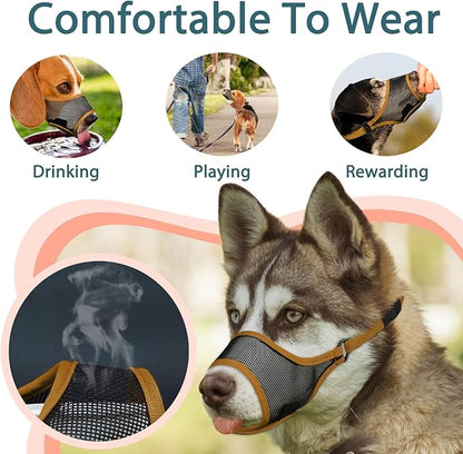 LUCKYPAW Dog Muzzle, Mesh Dog Muzzle for Large Medium Small Dogs, Soft Muzzles for Biting Chewing Fierce Barking, Breathable Muzzle with Adjustable Strap for Training (Brown, M(Snout:8.75"-9.5"))