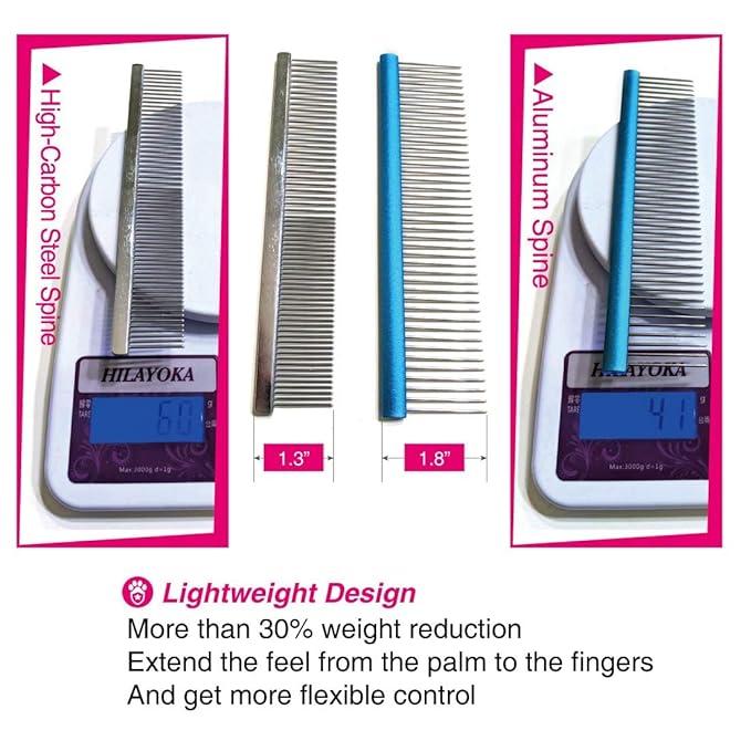 Groomer Bundle: Pet Comb with Oval Handle S Size + Small Pet Slicker Brush, Easy-to-use Grooming tool for Dog and Cat, Not Scratchy, Pull all the Loose Fur, 20% Fine Metal Teeth