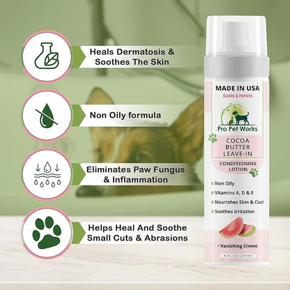 Pro Pet Works 5 in 1 Cocoa Butter Leave-in Conditioner Lotion for Dogs & Cats-Hot Spot Cream/Balm for Allergies, dermatosis, Paw Fungus Or Itchy Skin-Heals Small Cuts & Abrasions[Made in USA]