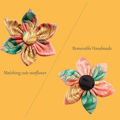 Uniqe Style Paws Flower Dog Collar, Adjustable Girl Dog Collar with Flower, Durable Sunflower Floral Pattern Pet Collar for X-Large Female Dogs
