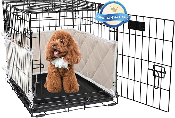 Dog Crate Bumpers With Ties - Apricot Training Pads, Safe and Comfortable Crate, Tail Protector (Bumper Only, Crate Not Included) 42"X28"X10"