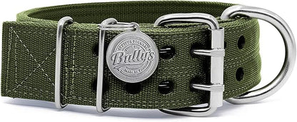 Pit Bull Collar, Dog Collar for Large Dogs, Heavy Duty Nylon, Stainless Steel Hardware (Large, Army Green)