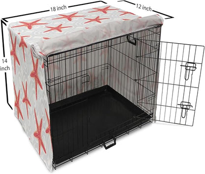 Lunarable Starfish Dog Crate Cover, Tropical Ocean with Sea Bubbles on Wavy Spiral Backdrop, Easy to Use Pet Kennel Cover for Small Dogs Puppies Kittens, 18 Inch, Dark Coral Salmon