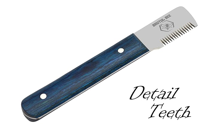 Stripping Knives Set of 6 in Stainless Steel, Wooden Handle, Non-Slip Tools for Grooming Dogs (Blue)