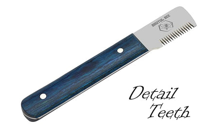 Stripping Knives Set of 6 in Stainless Steel, Wooden Handle, Non-Slip Tools for Grooming Dogs (Blue)
