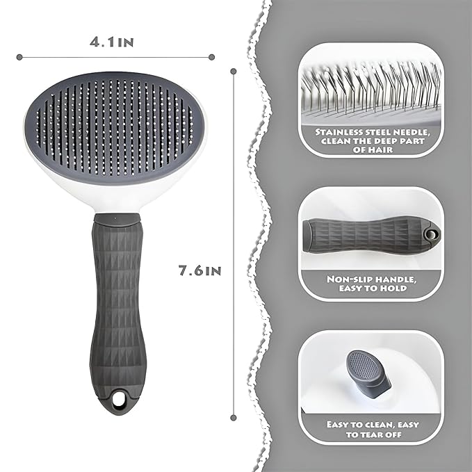 FurGlam Pet Grooming & Massaging Brush for Dogs and Cats, Slicker Bristles for De-Shedding, Detangling, and Coat Grooming, Medium, Grey/white