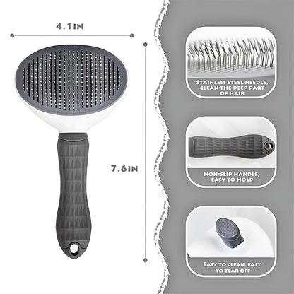 FurGlam Pet Grooming & Massaging Brush for Dogs and Cats, Slicker Bristles for De-Shedding, Detangling, and Coat Grooming, Medium, Grey/white
