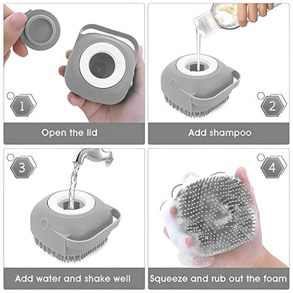 NICESHOP Dog Cat Bath Brush Comb Silicone Rubber Dog Grooming Brush Silicone Puppy Massage Brush Hair Fur Grooming Cleaning Brush Soft Shampoo Dispenser (GRAY)