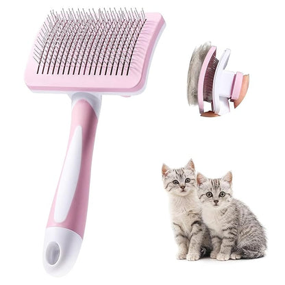 Self Cleaning Slicker Brush for Dogs and Cats - Retractable Bristles for Easy Hair Removal - Grooming Tool for Long and Short Hair - Effortless Pet Shedding Solution (Pink)