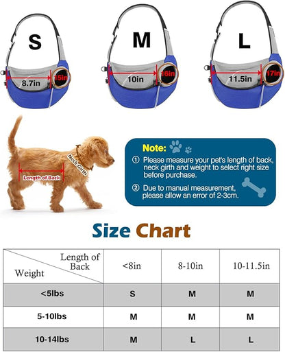 Pawaboo Dog Sling Carrier, Dog Papoose with Zipper Touch Pocket, Hand Free Breathable Mesh Puppy Carrier, Crossbody Satchel Dog Purse with Adjustable Strap for Outdoor Travel, Blue, Medium
