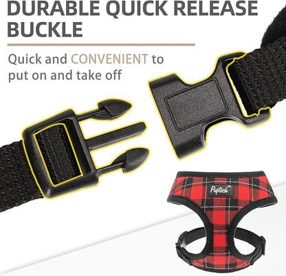 PUPTECK Soft Mesh Dog Harness and Leash Set Pet Puppy Cat Comfort Padded Vest No Pull Harnesses, Red&Black, M