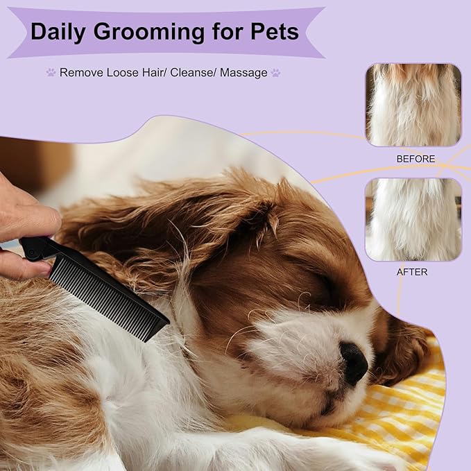 Folding Small Dog Grooming Brush - Perfect for Shih Tzus, Yorkies, and Maltipoos - Ideal Puppy Hair Brushes for Maltese and Small Breeds (Black)