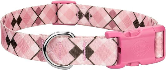 Country Brook Petz - Pink and Brown Argyle Deluxe Dog Collar with Pink Buckle - Plaid and Argyle Collection with 10 Charming Designs (1 Inch, Extra Large)