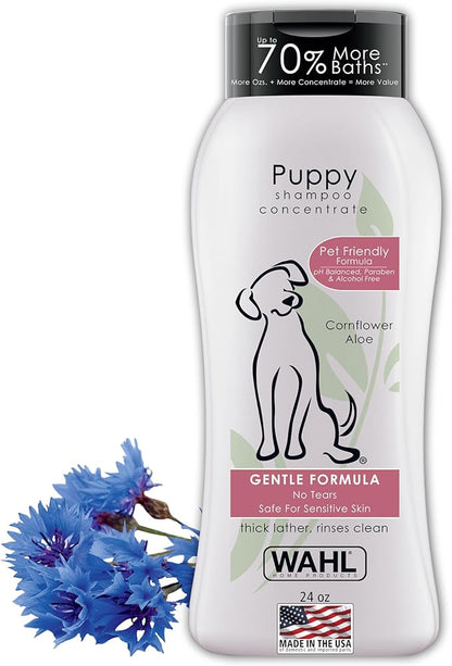 Wahl USA Gentle Puppy Shampoo for Pets – Cornflower & Aloe for Grooming Dirty Dogs - 24 Oz - Model 820002A
