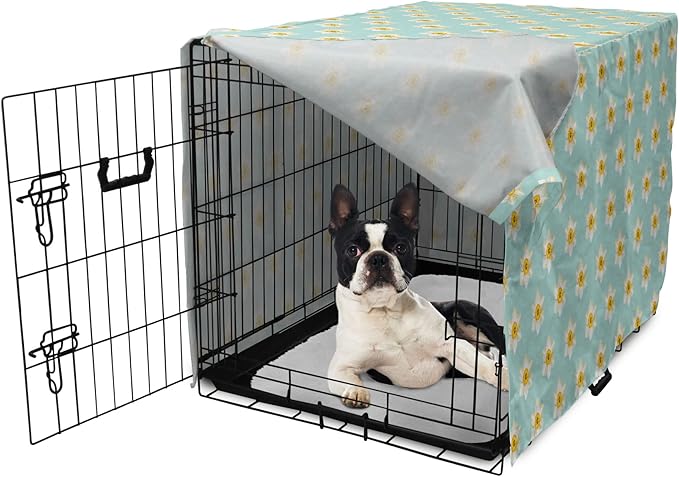 Lunarable Daffodil Dog Crate Cover, Pastel Nature Pattern with Spring Field Theme Narcissus Flower Heads, Easy to Use Pet Kennel Cover for Small Dogs Puppies Kittens, 22 Inch, Seafoam Cream Yellow