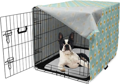 Lunarable Daffodil Dog Crate Cover, Pastel Nature Pattern with Spring Field Theme Narcissus Flower Heads, Easy to Use Pet Kennel Cover for Small Dogs Puppies Kittens, 22 Inch, Seafoam Cream Yellow